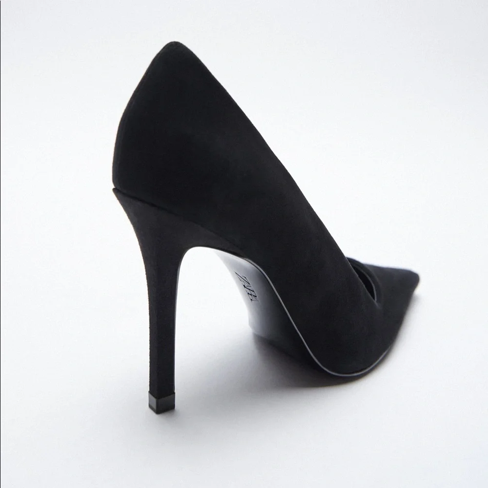 NWT. Zara Black Suede Leather High-Heel Shoes. Size 9.